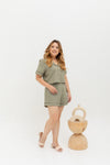 (Co-ord) Linen Boxy Cropped Collared Top in Olive