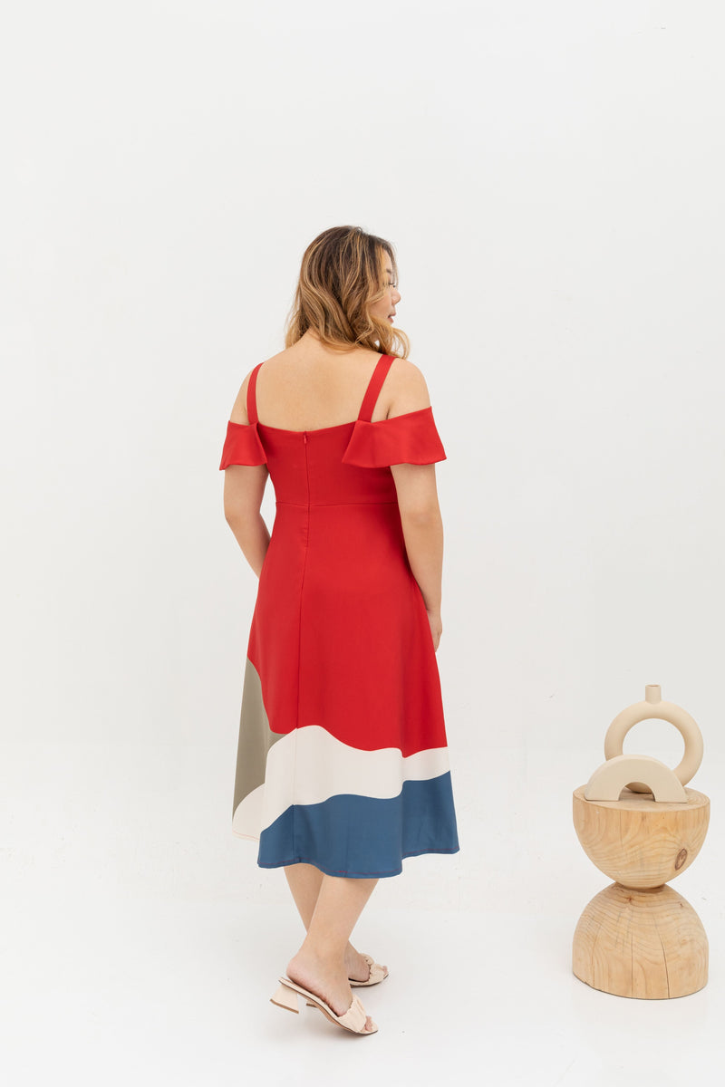 Eloise Cold Shoulder Dress (édition limitée print - Sunrise Scarlet)