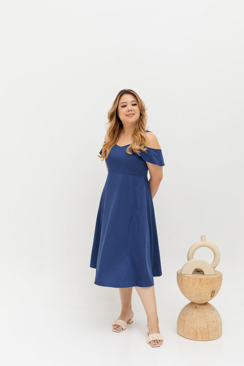Eloise Cold Shoulder Dress (Navy)