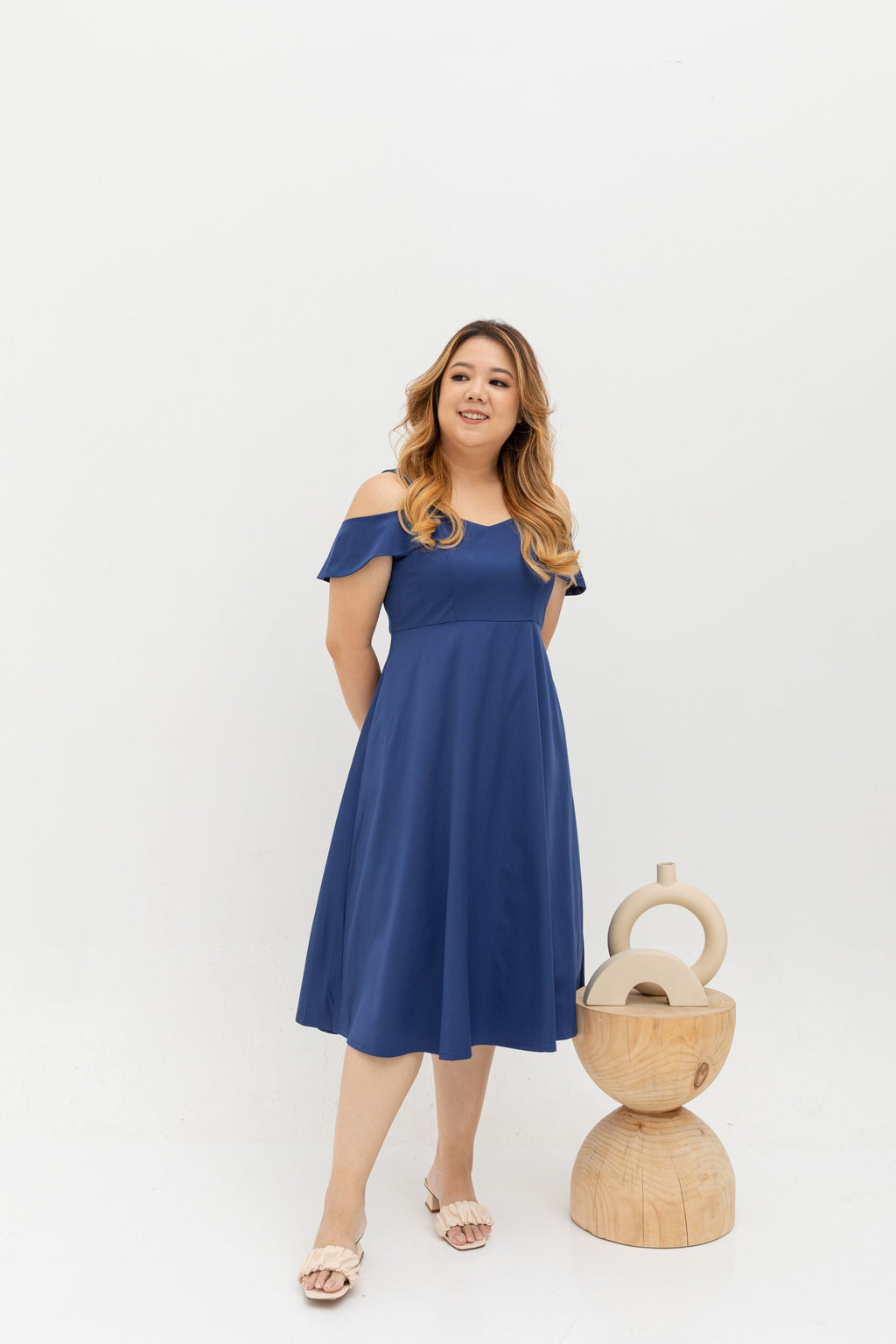 Eloise Cold Shoulder Dress (Navy)