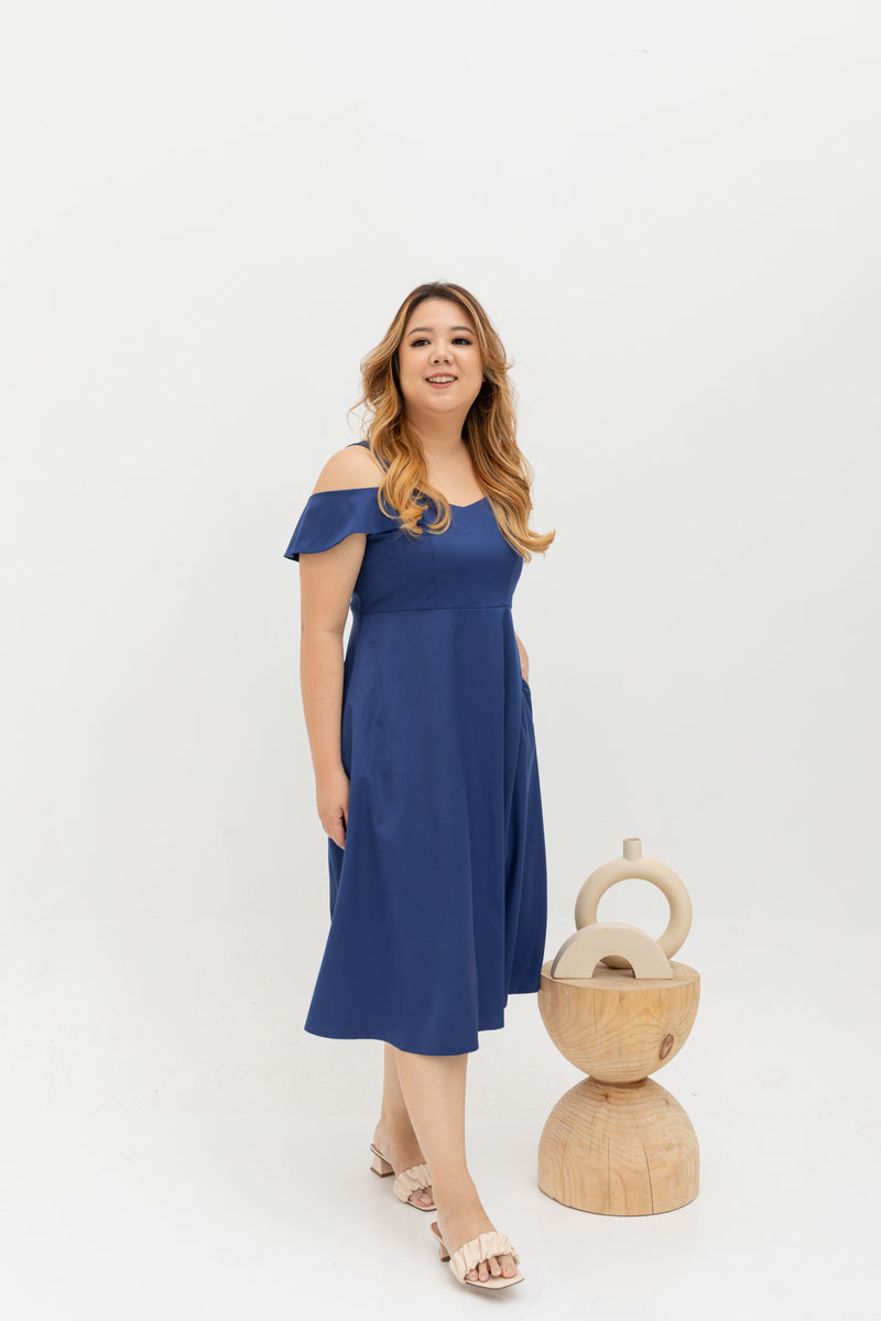 Eloise Cold Shoulder Dress (Navy)