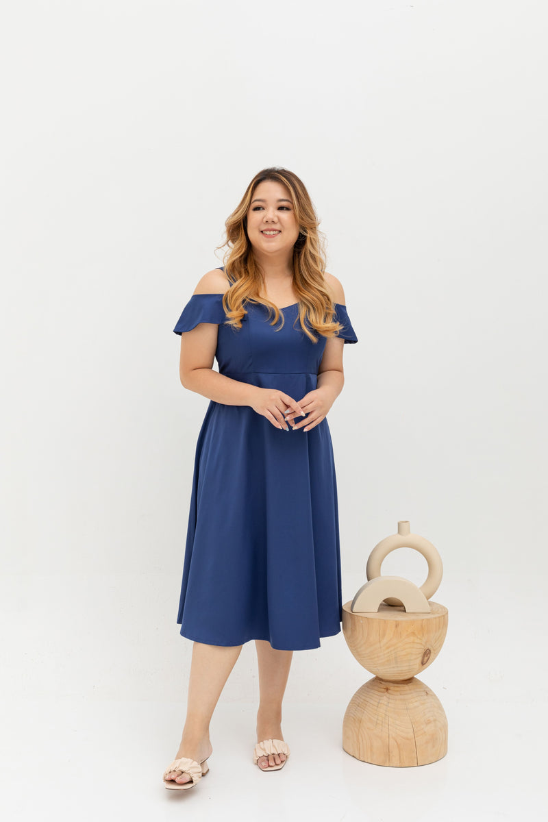 Eloise Cold Shoulder Dress (Navy)