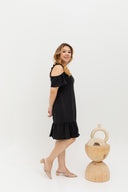 Casual Cold Shoulder Dress (Black)