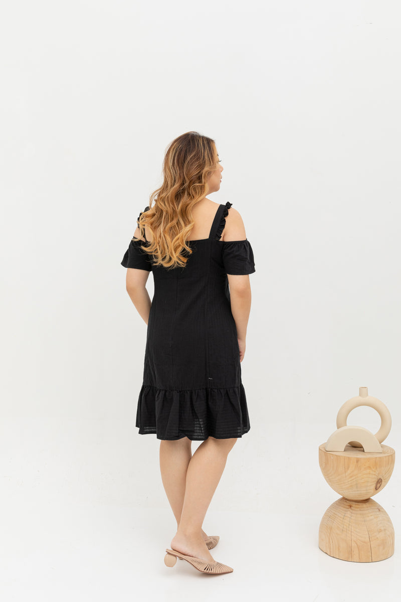 Casual Cold Shoulder Dress (Black)