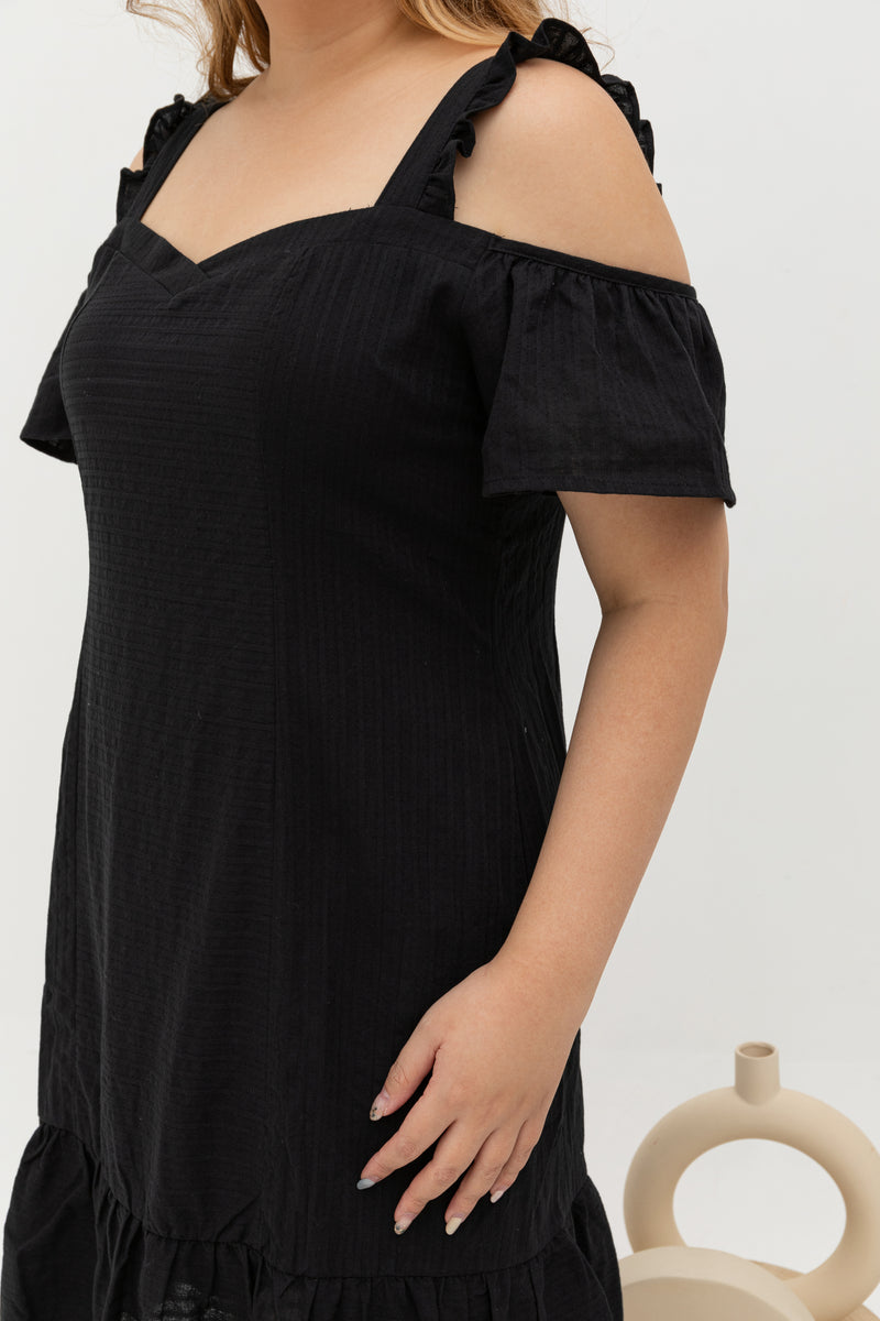 Casual Cold Shoulder Dress (Black)
