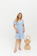 Casual Cold Shoulder Dress (Pastel Blue)