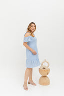 Casual Cold Shoulder Dress (Pastel Blue)