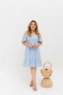 Casual Cold Shoulder Dress (Pastel Blue)
