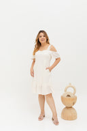 Casual Cold Shoulder Dress (Creme)