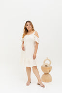 Casual Cold Shoulder Dress (Creme)
