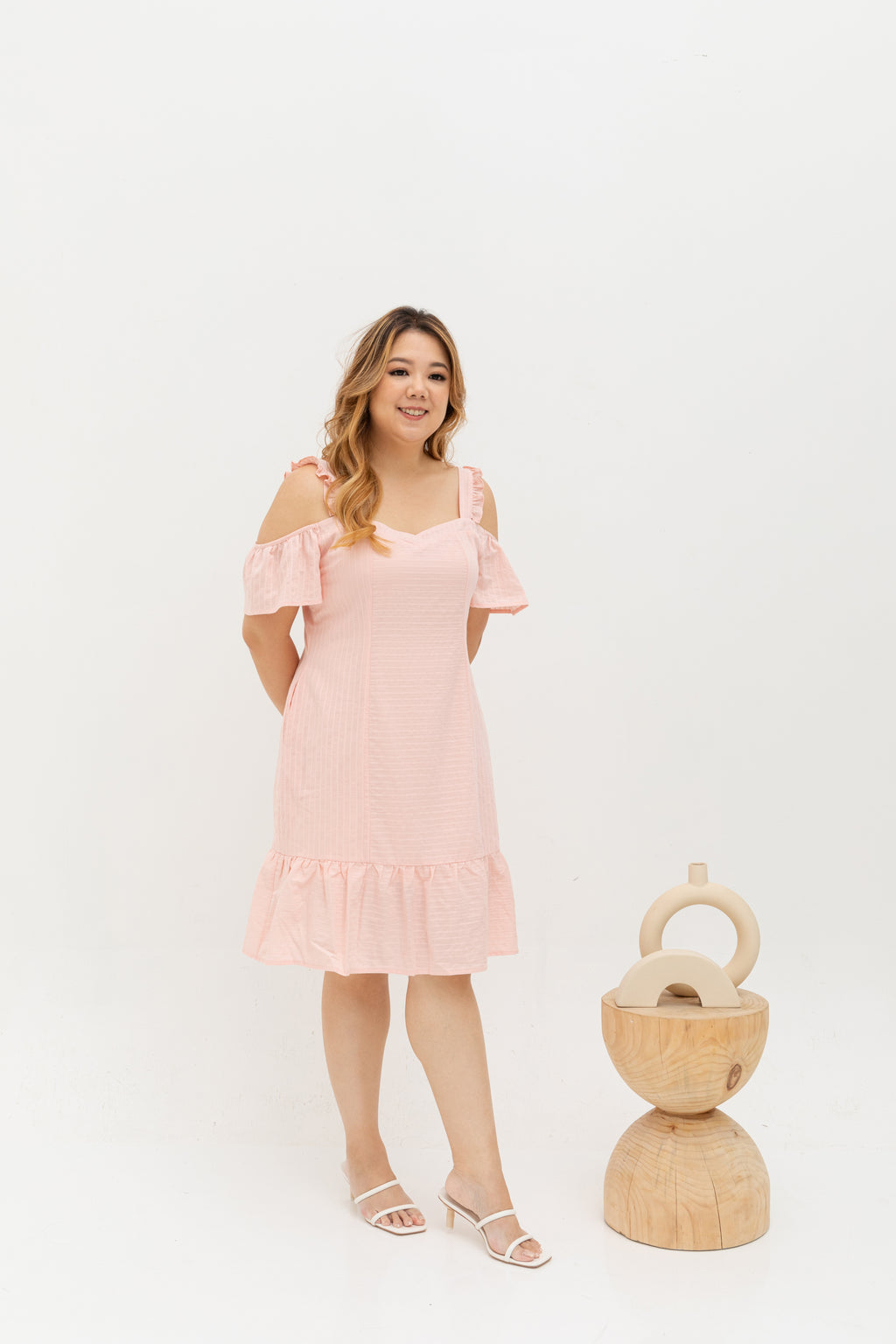 Casual Cold Shoulder Dress (Pink)