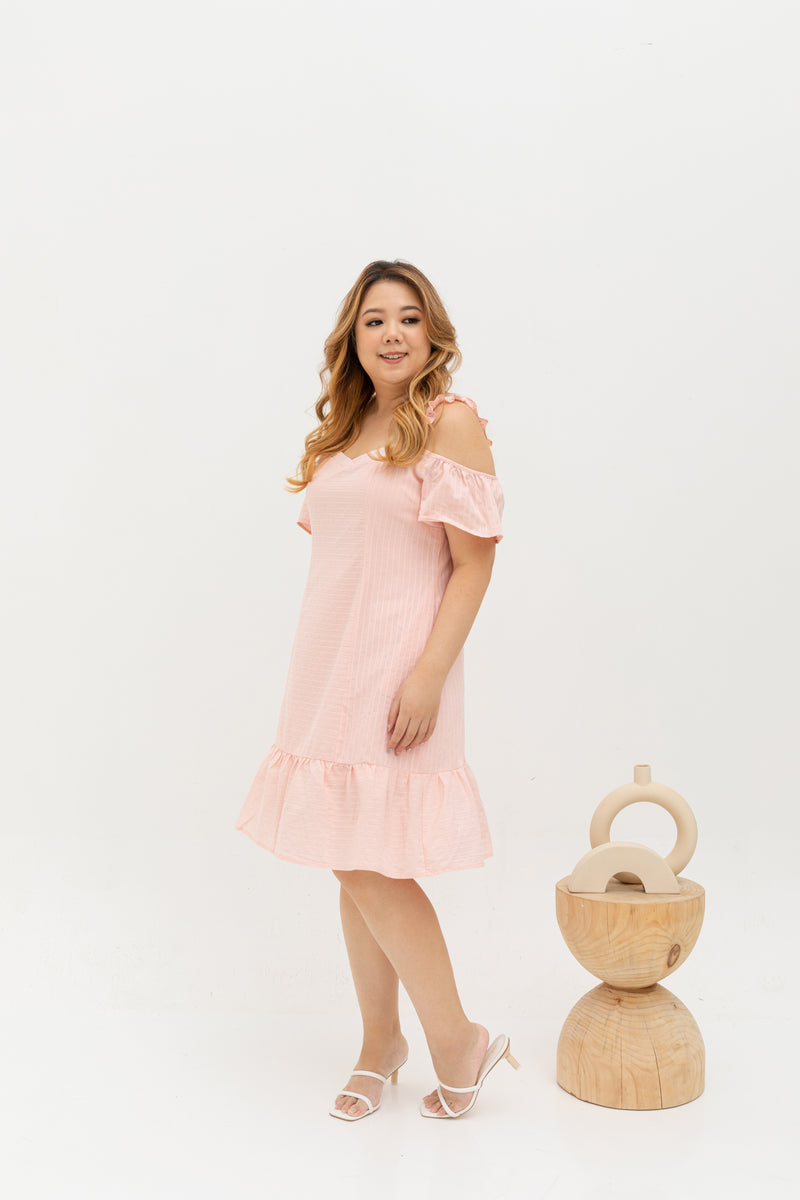 Casual Cold Shoulder Dress (Pink)