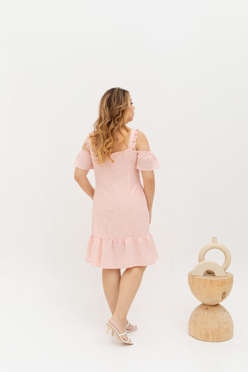 Casual Cold Shoulder Dress (Pink)