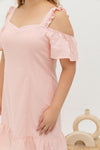 Casual Cold Shoulder Dress (Pink)