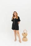 Tortoise Shell Button Romper  (Black)