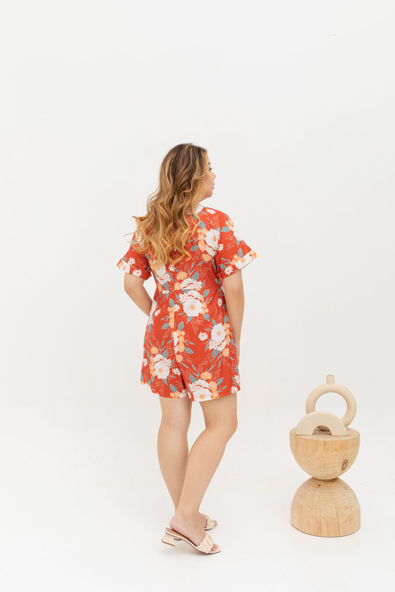 Tortoise Shell Button Romper  (édition limitée print - Persian Florals)