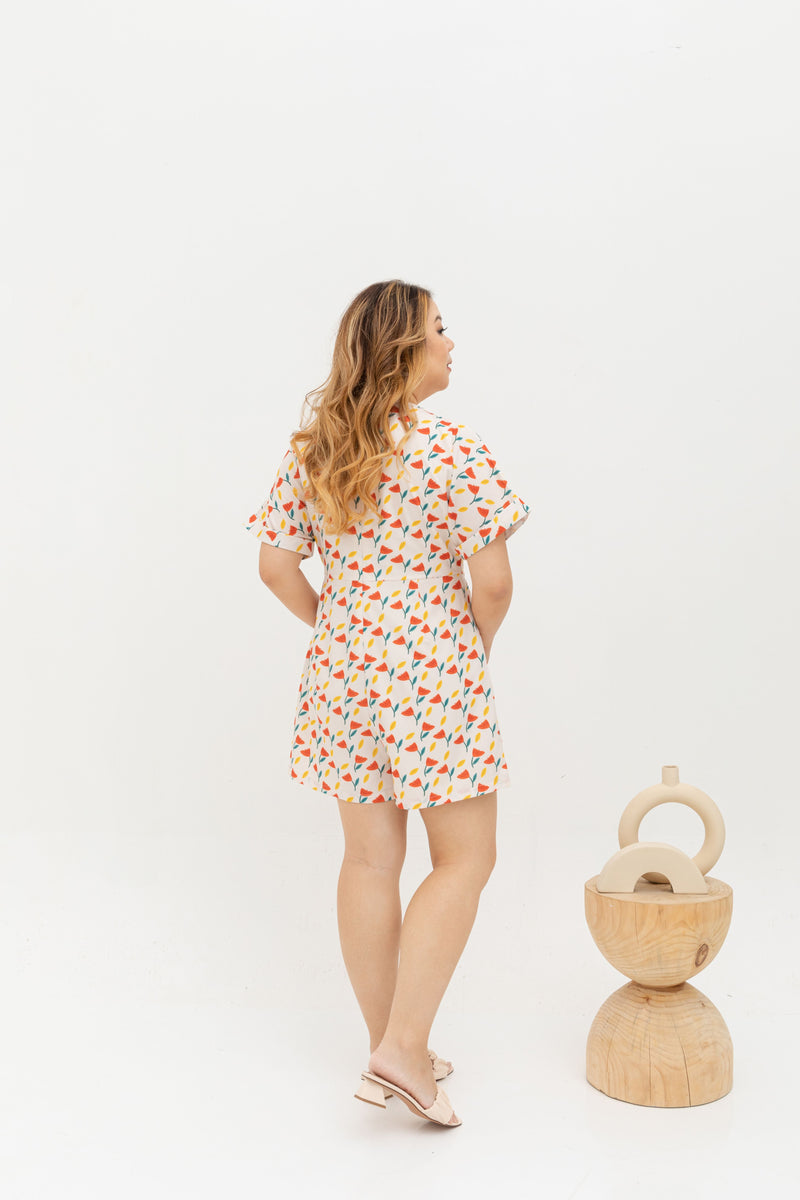 Tortoise Shell Button Romper  (édition limitée print - Callia white)