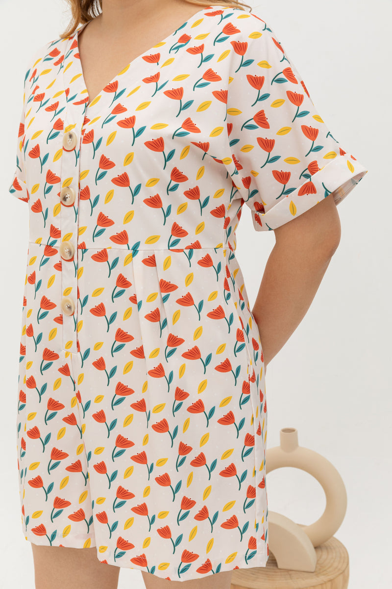 Tortoise Shell Button Romper  (édition limitée print - Callia white)