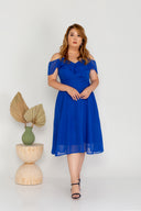 Cold Shoulder Gathered Waist Dress - (Royal Blue)