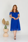 Cold Shoulder Gathered Waist Dress - (Royal Blue)