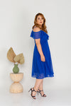 Cold Shoulder Gathered Waist Dress - (Royal Blue)