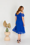Cold Shoulder Gathered Waist Dress - (Royal Blue)