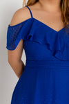 Cold Shoulder Gathered Waist Dress - (Royal Blue)