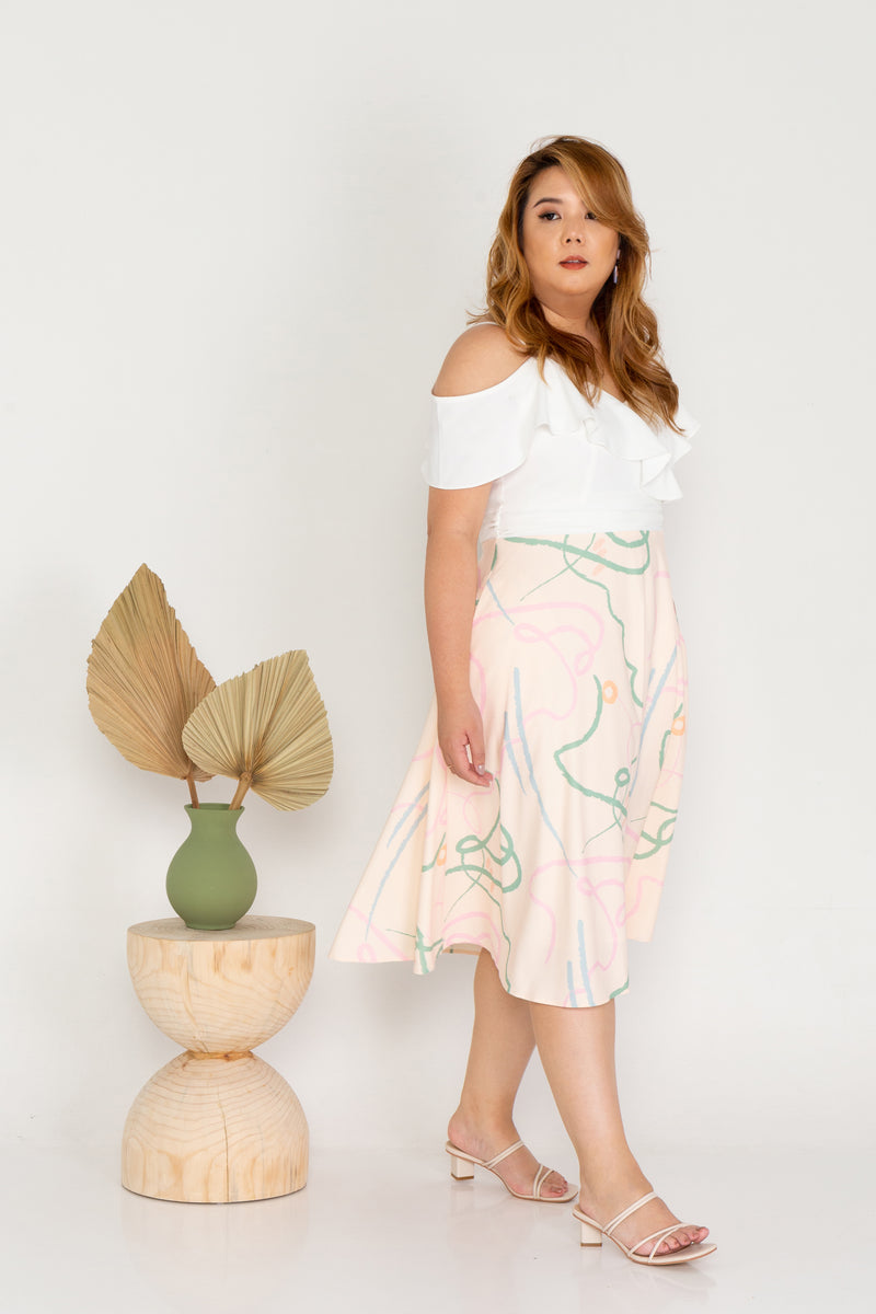 Cold Shoulder Gathered Waist Dress - (ELTWINE x AIRIN - Fields of the Valley in WHITE)