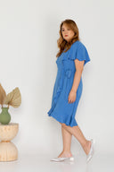 Flutter Sleeves Wrap Dress - (Blue)