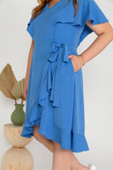 Flutter Sleeves Wrap Dress - (Blue)