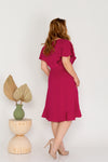 Flutter Sleeves Wrap Dress - (Plum Red)