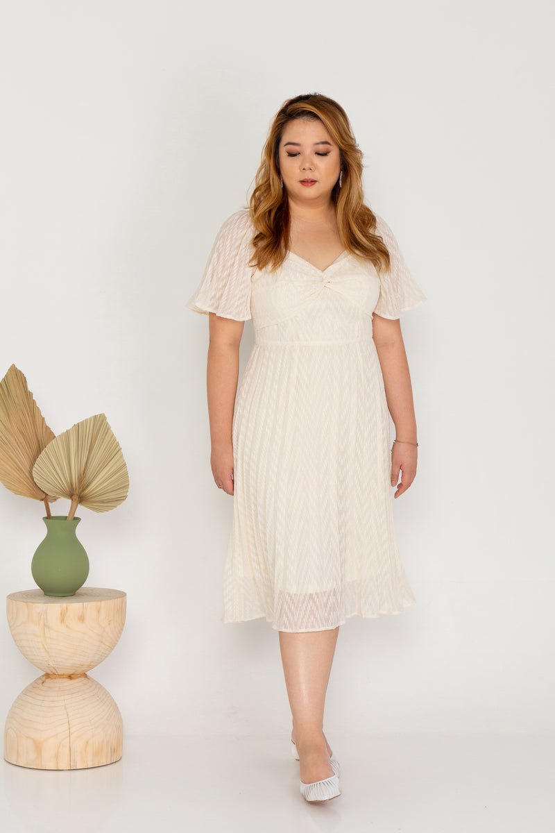 Pleated Textured Dress (Creme)