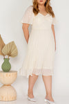 Pleated Textured Dress (Creme)