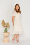 Pleated Textured Dress (Creme)
