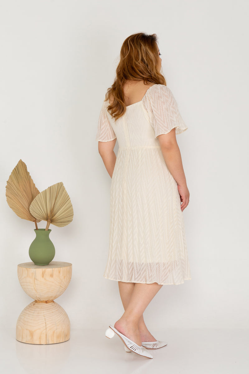 Pleated Textured Dress (Creme)