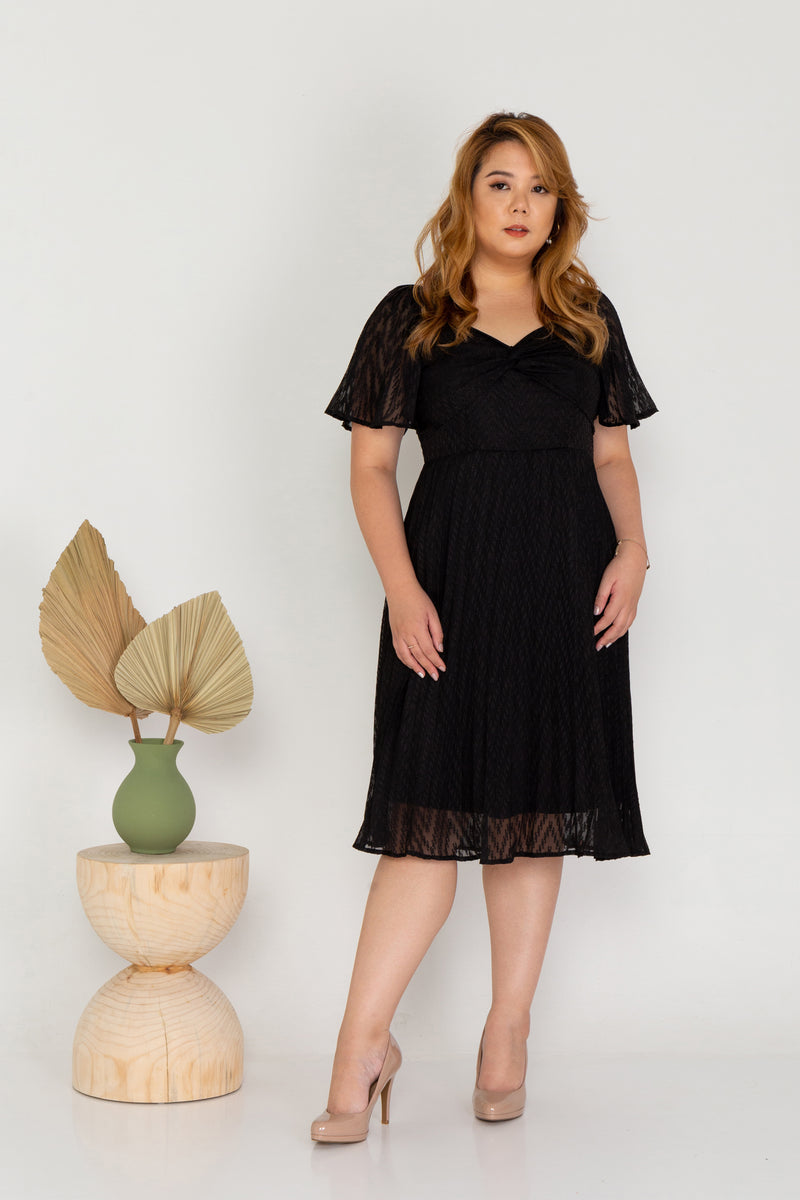 Pleated Textured Dress (Black)