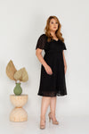 Pleated Textured Dress (Black)