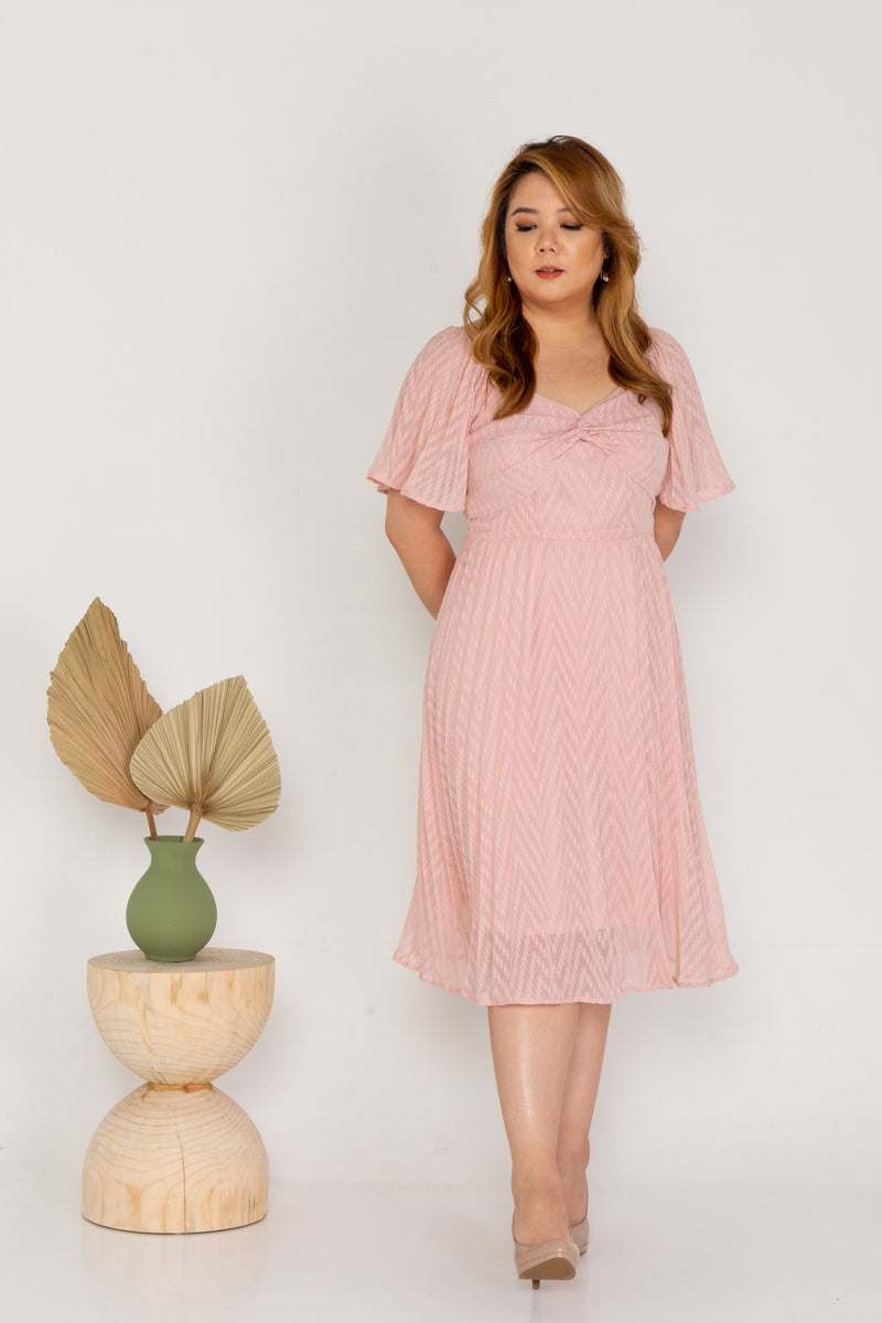 Pleated Textured Dress (Pink)