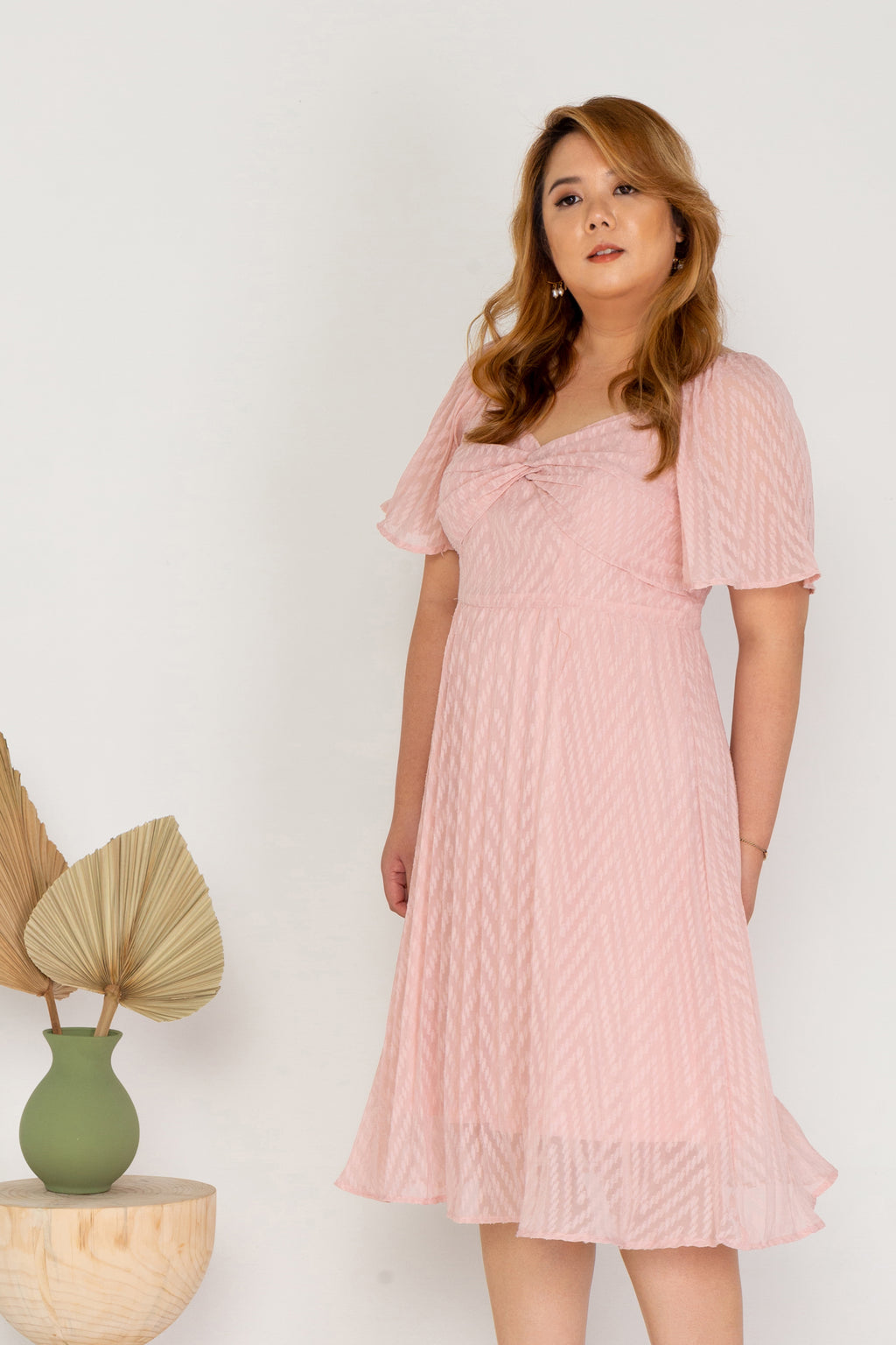 Pleated Textured Dress (Pink)