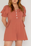 Puff Sleeves Romper (Brick)