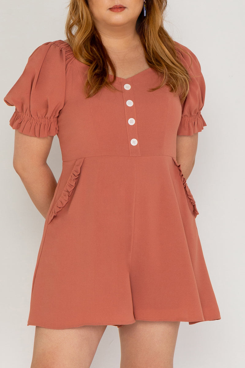 Puff Sleeves Romper (Brick)
