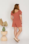 Puff Sleeves Romper (Brick)
